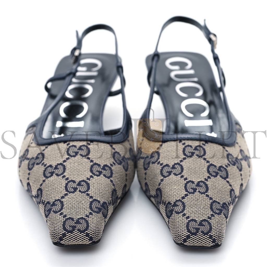 Gvc*1 gg monogram malaga kid square g 35mm slingback pumps 38 beige blue p00677619